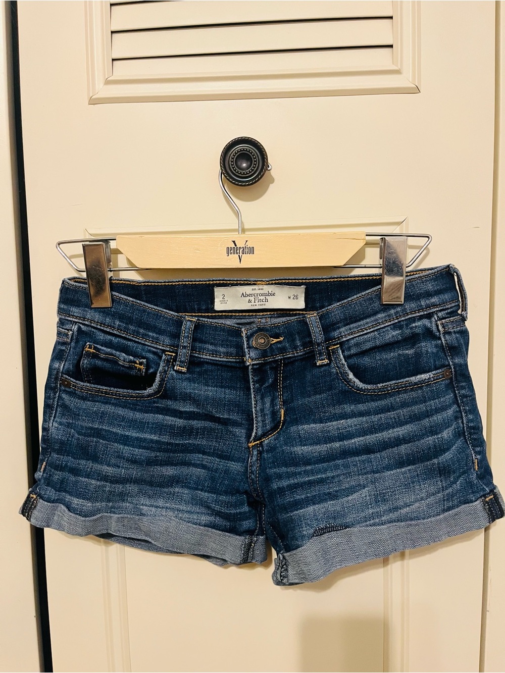 Abercrombie & Fitch Dark Blue Rolled Hem Denim Shorts